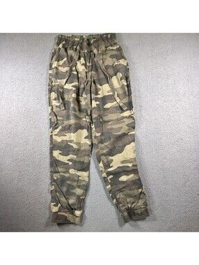SO Kohls Womans Camo Jogger Pants Size Medium High Rise 100% Tencel Green